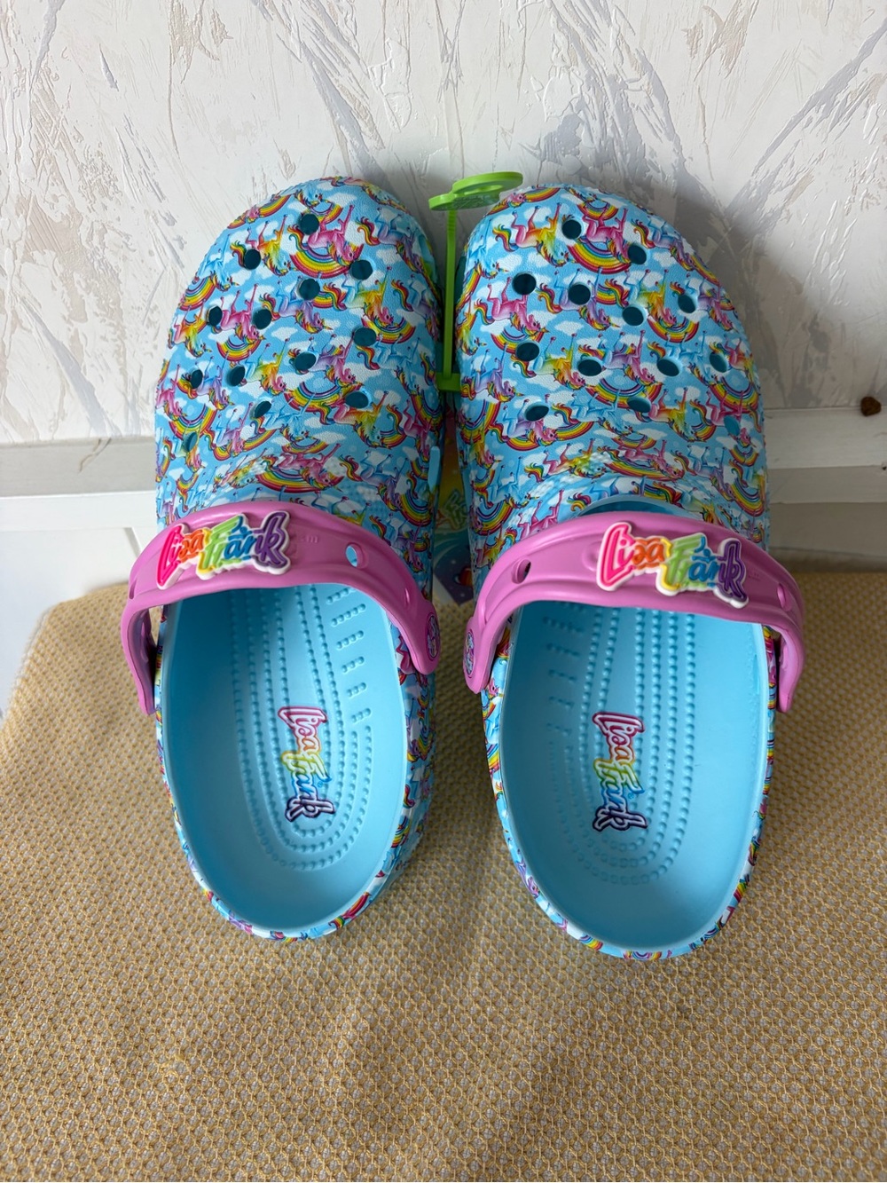 Lisa Frank Blue Unicorn Print Clogs with Pink Strap Sz J6